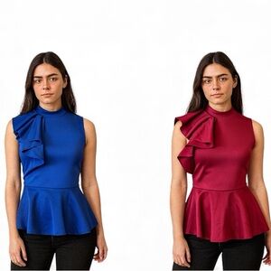 Side Ruffle Stretch Peplum Top